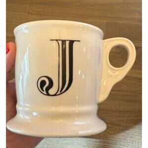Anthropologie Monogram Bistro Retro Barbershop Style Mug Letter "J"